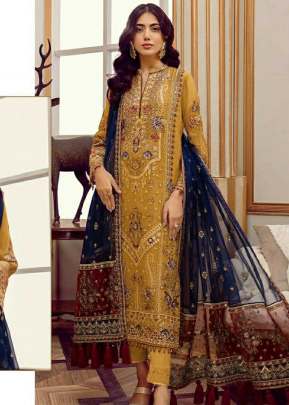 Designer Georgette Heavy Embroidery Work Pakistani R Mustard Yellow Color DN 537