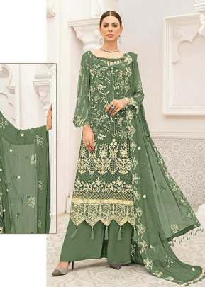 Designer Georgette Heavy Embroidery Work Pakistani Mehndi Color R DN 558 NX