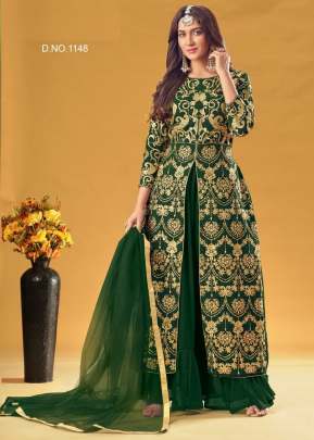 Designer Georgette Pakistani Sharara Suits Green Color DN 1148