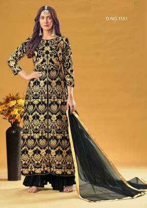 Designer Georgette Pakistani Sharara Suits Black Color DN 1151