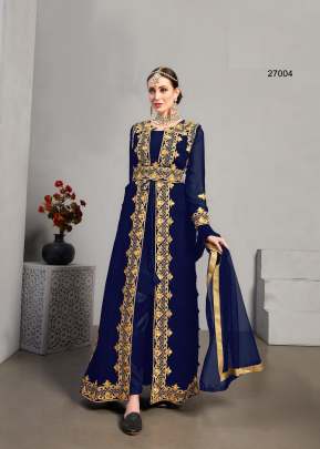 Designer Georgette Pakistani Salwar Suit Royal Blue Color SN DN 27004