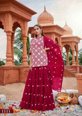 Designer Georgette Sharara Suit With Cotton Embroidery Work Suit Dark Pink Color DN 1111