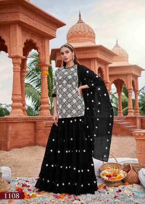 Designer Georgette Sharara Suit With Cotton Embroidery Work Suit Black Color DN 1108