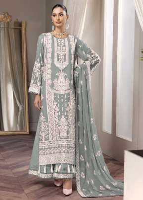 Designer Georgette With Embroidery Work And Mirror Work Pakistani Suit Tea Green Color DN 136