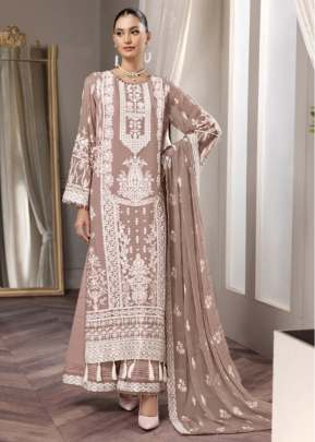 Designer Georgette With Embroidery Work And Mirror Work Pakistani Suit Light Peach Color DN 136