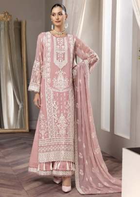 Designer Georgette With Embroidery Work And Mirror Work Pakistani Suit Pink Color DN 136