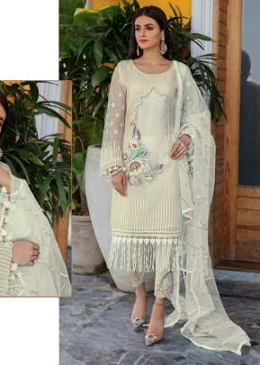 Designer Georgette With Embroidery Work Pakistani Suit White Color R DN 561 NX