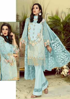 Designer Georgette With Embroidery Work With Net Dupatta Pakistani Suit Sky Color DN 191