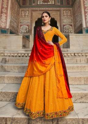 Designer Georgette With Embroidered Work With Dupatta Long Anarkali Gown Yellow Color DN 4863