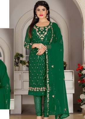 Designer Georgette With Embroidery And Handwork Pakistani Suit Green Color R DN 592 NX