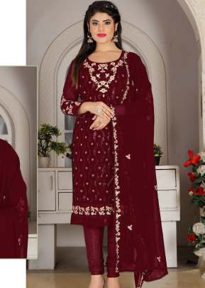 Designer Georgette With Embroidery And Handwork Pakistani Suit Maroon Color R DN 592 NX