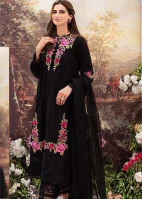 Designer Georgette With Heavy Embroidery Work Pakistani Suit Black Color R DN 528