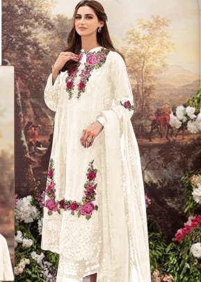 Designer Georgette With Heavy Embroidery Work Pakistani Suit White Color R DN 528