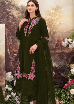 Designer Georgette With Heavy Embroidery Work Pakistani Suit Mehndi Color R DN 528