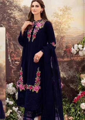 Designer Georgette With Heavy Embroidery Work Pakistani Suit Nevy Blue Color R DN 528