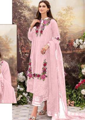 Designer Georgette With Heavy Embroidery Work Pakistani Suit Pink Color R DN 528