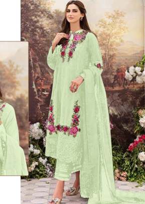 Designer Georgette With Heavy Embroidery Work Pakistani Suit Pista Color R DN 528