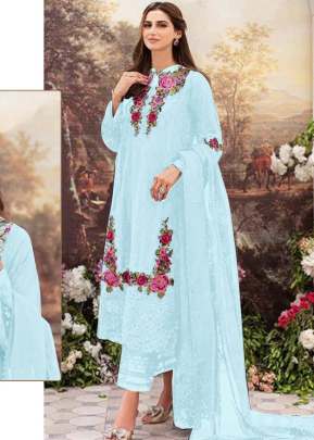 Designer Georgette With Heavy Embroidery Work Pakistani Suit Sky Color R DN 528