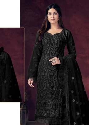 Designer Georgette With Heavy Embroidery Work Pakistani Suit Black Color DN 512 NX