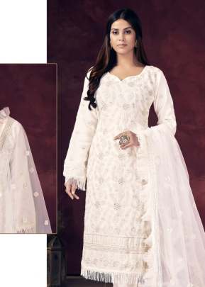 Designer Georgette With Heavy Embroidery Work Pakistani Suit White Color DN 512 NX