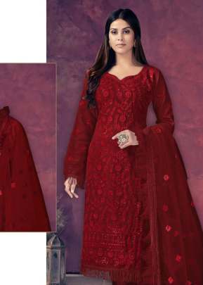 Designer Georgette With Heavy Embroidery Work Pakistani Suit Red Color DN 512 NX