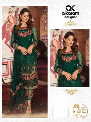 Designer Georgette With Heavy Embroidery Sequence Work Alkaram Pakistani Suit DN 2001 Catalog