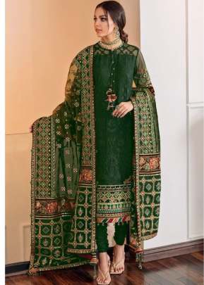 Designer Georgette With Sequence Embroidery Work Pakistani Suit Green Color DN 129