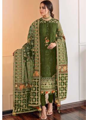 Designer Georgette With Sequence Embroidery Work Pakistani Suit Mehndi Color DN 129