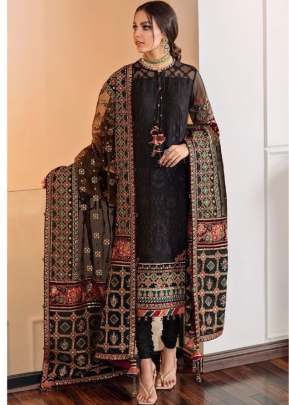 Designer Georgette With Sequence Embroidery Work Pakistani Suit Black Color DN 129