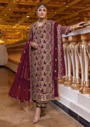 Designer Georgette with Embroidery Work Pakistani Suit Wine Color DN 119