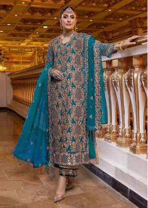 Designer Georgette with Embroidery Work Pakistani Suit Sky Blue Color DN 119 