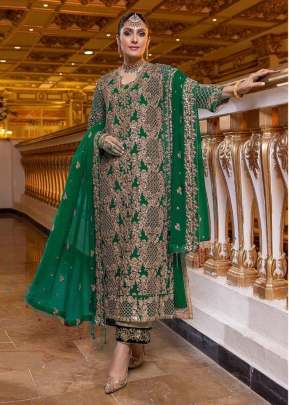 Designer Georgette with Embroidery Work Pakistani Suit Green Color DN 119 