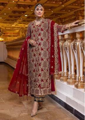 Designer Georgette with Embroidery Work Pakistani Suit Red Color DN 119 