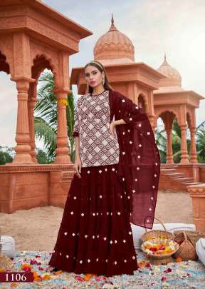 Designer Georgette Sharara Suit With Cotton Embroidery Work Suit Brown Color DN 1106