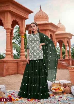 Designer Georgette Sharara Suit With Cotton Embroidery Work Suit Mehndi Color DN 1107