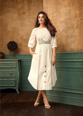 Designer Heavy Cotton With Embroidery Kara Kurti White