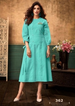 Designer Heavy Cotton With Embroidery Kara Kurti Sky Blue