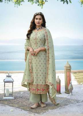 Designer Heavy Faux Georgette With Embroidery With Sequence Work Palazzo Suit Pista Color DN 1408