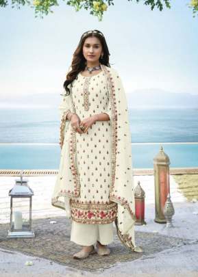 Designer Heavy Faux Georgette With Embroidery With Sequence Work Palazzo Suit Off White Color DN 1408