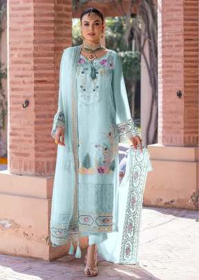 Designer Heavy Faux Georgette With Embroidery Sequence Work Pakistani Suit Sky Color DN 1003