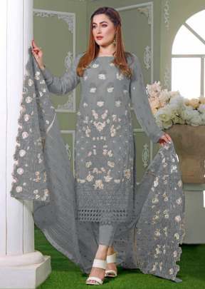 Designer Heavy Faux Georgette With Embroidery Sequence Work With Khatli Work Pakistani Suit Grey Color DN 1010