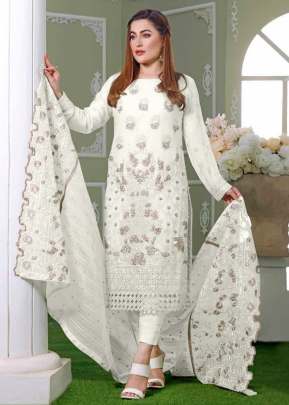 Designer Heavy Faux Georgette With Embroidery Sequence Work With Khatli Work Pakistani Suit White Color DN 1010