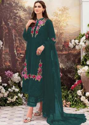 Designer Heavy Faux Georgette With Embroidery Sequence Work Pakistani Suit Rama Color DN 1013