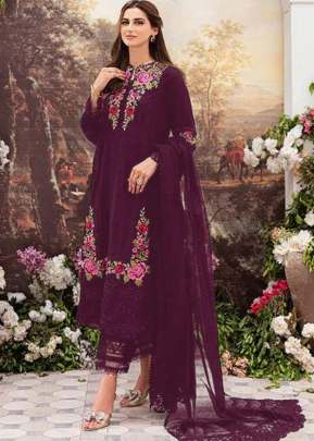 Designer Heavy Faux Georgette With Embroidery Sequence Work Pakistani Suit Wine Color DN 1013