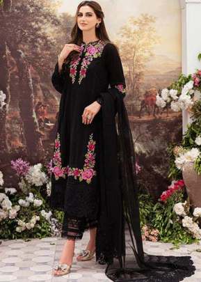 Designer Heavy Faux Georgette With Embroidery Sequence Work Pakistani Suit Black Color DN 1013