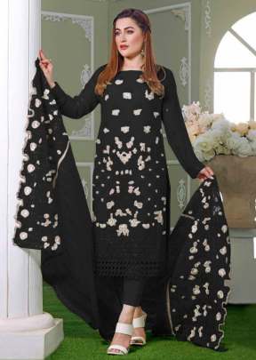 Designer Heavy Faux Georgette With Embroidery Sequence Work With Khatli Work Pakistani Suit Black Color DN 1010