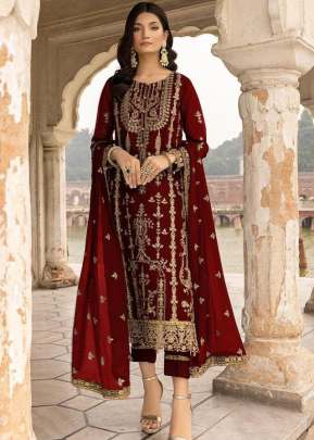 Designer Heavy Faux Georgette With Heavy Embroidery And Sequence Work Pakistani Suit Maroon Color DN 1012