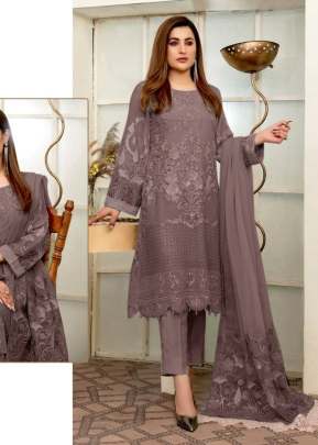 Designer Heavy Faux Georgette With Embroidery And Handwork Pakistani Suit Art Nouveau Violet Color R DN 553
