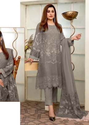 Designer Heavy Faux Georgette With Embroidery And Handwork Pakistani Suit Grey Color R DN 553