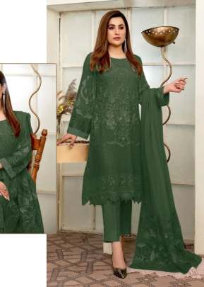 Designer Heavy Faux Georgette With Embroidery And Handwork Pakistani Suit Beauty Green Color R DN 553